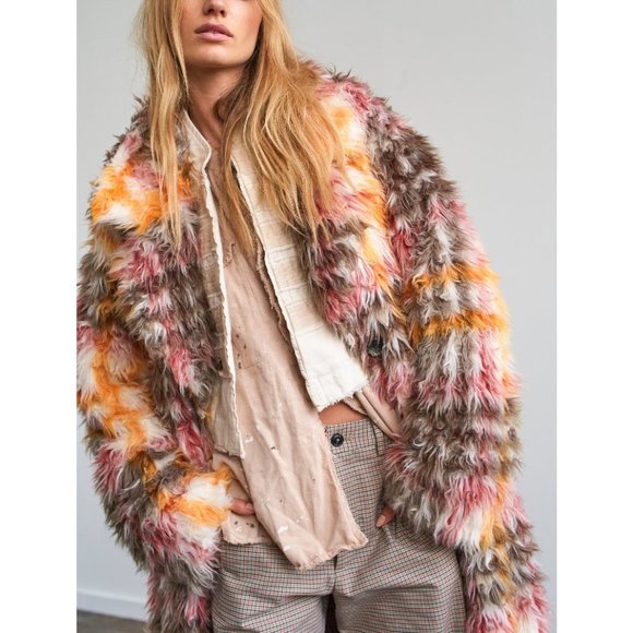 NWT Free People Cardi Plaid Faux Fur Coat / Plaid - Picture 6 of 13